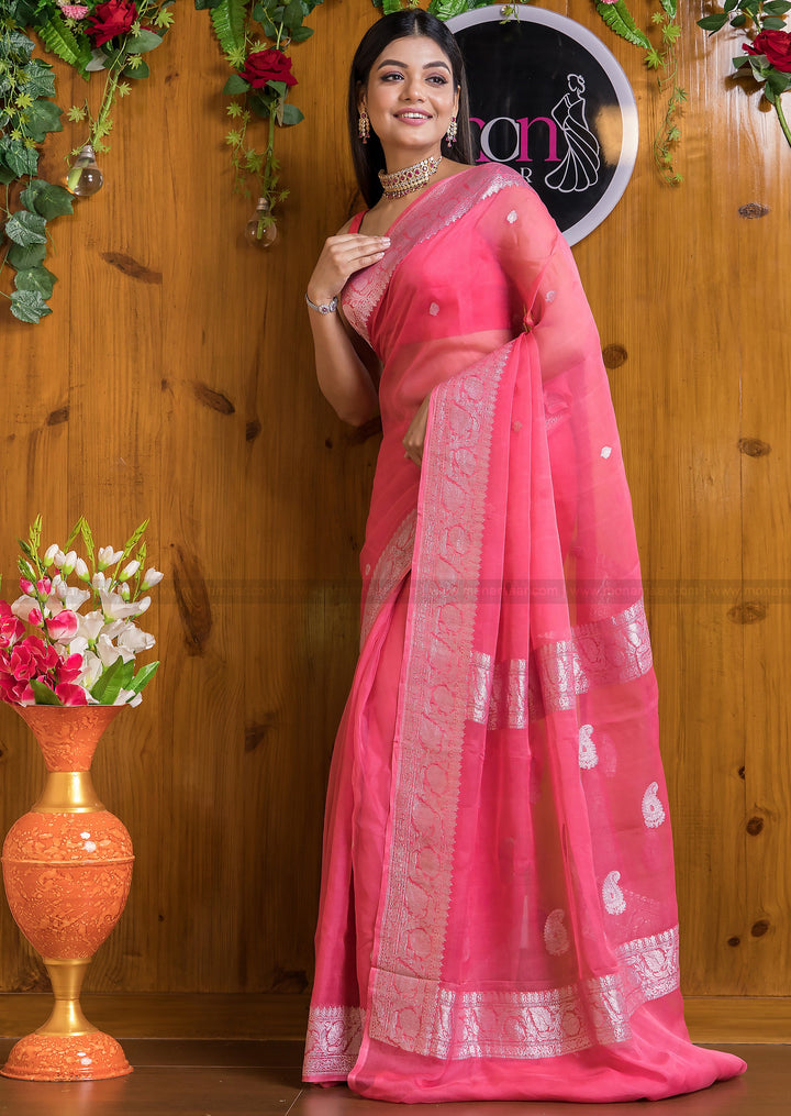 Embrace Of Khaddi Chiffon Banarasi (Possession Of Pink)Saree