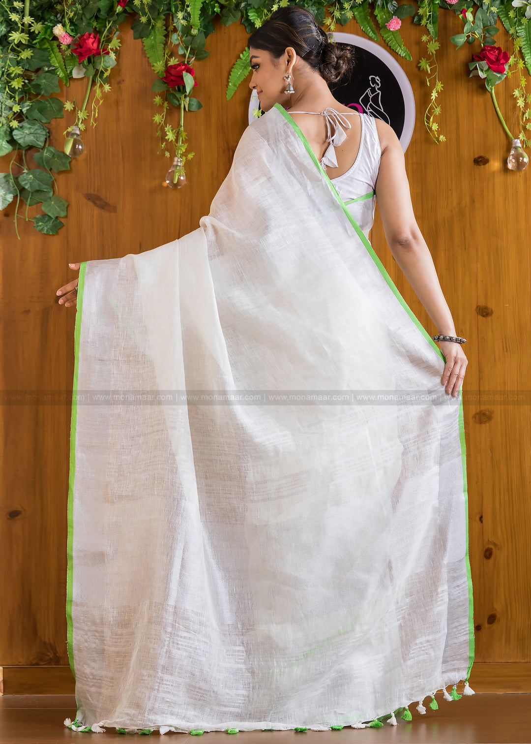 Pure Handwoven Snowflake Linen Saree