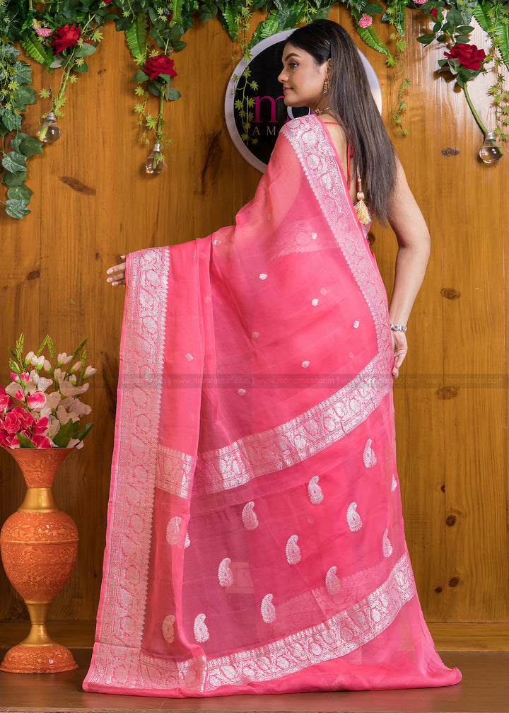 Embrace Of Khaddi Chiffon Banarasi (Possession Of Pink)Saree