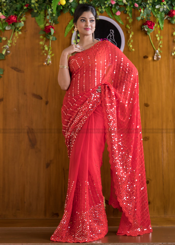 Designer Vermilion Dreams Georgette silk saree