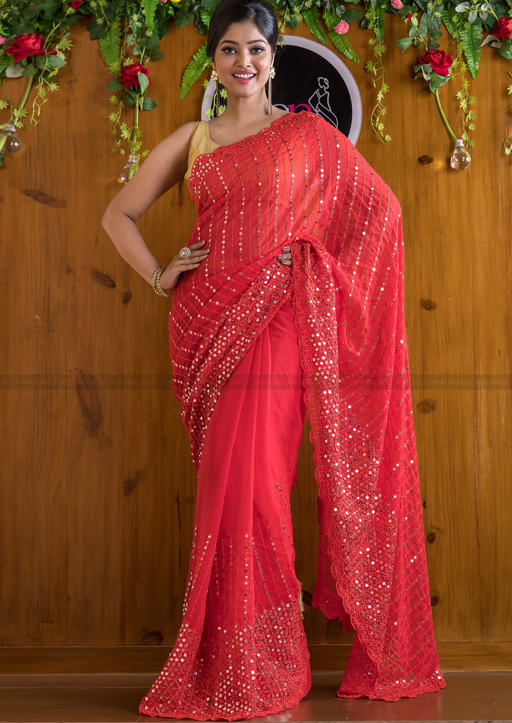 Designer Vermilion Dreams Georgette silk saree