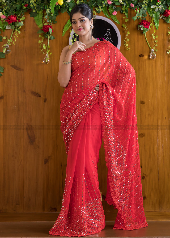 Designer Vermilion Dreams Georgette silk saree