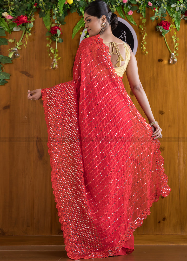 Designer Vermilion Dreams Georgette silk saree