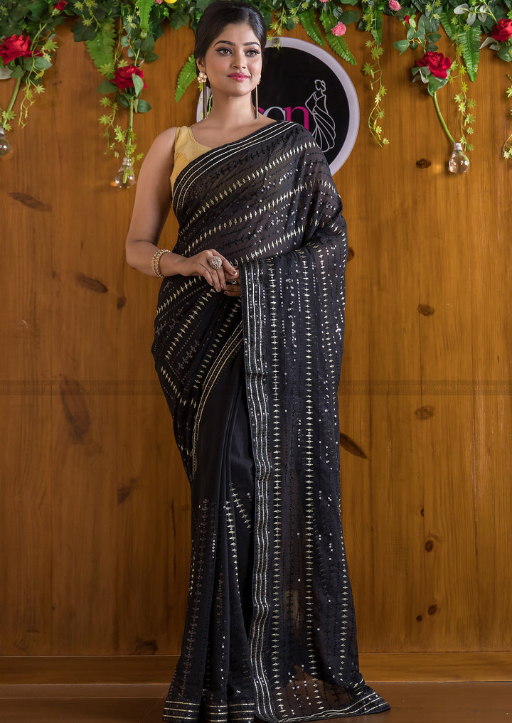 Dream Girl Black Georgette silk saree