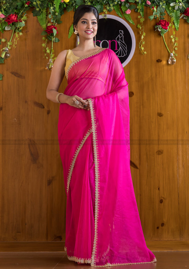 Mingle With Single Color Organza (Barbie Pink)Saree