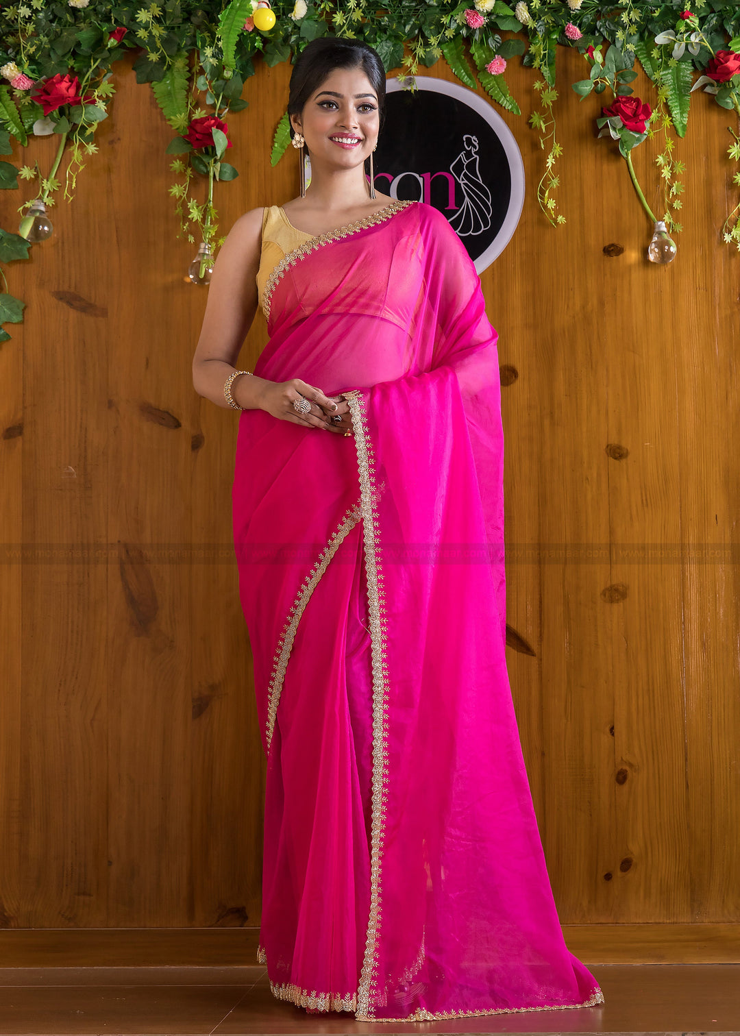 Mingle With Single Color Organza (Barbie Pink)Saree