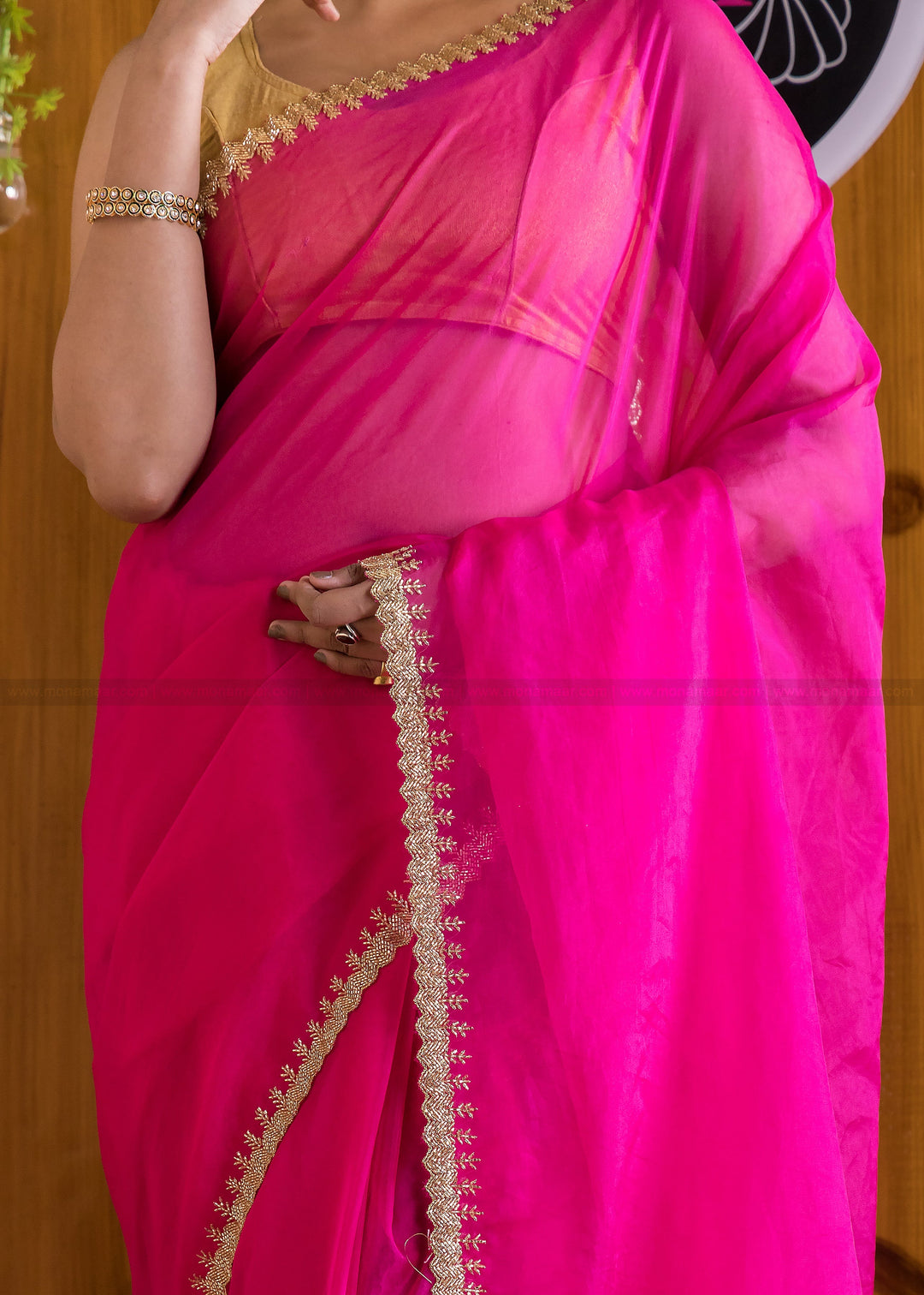 Mingle With Single Color Organza (Barbie Pink)Saree