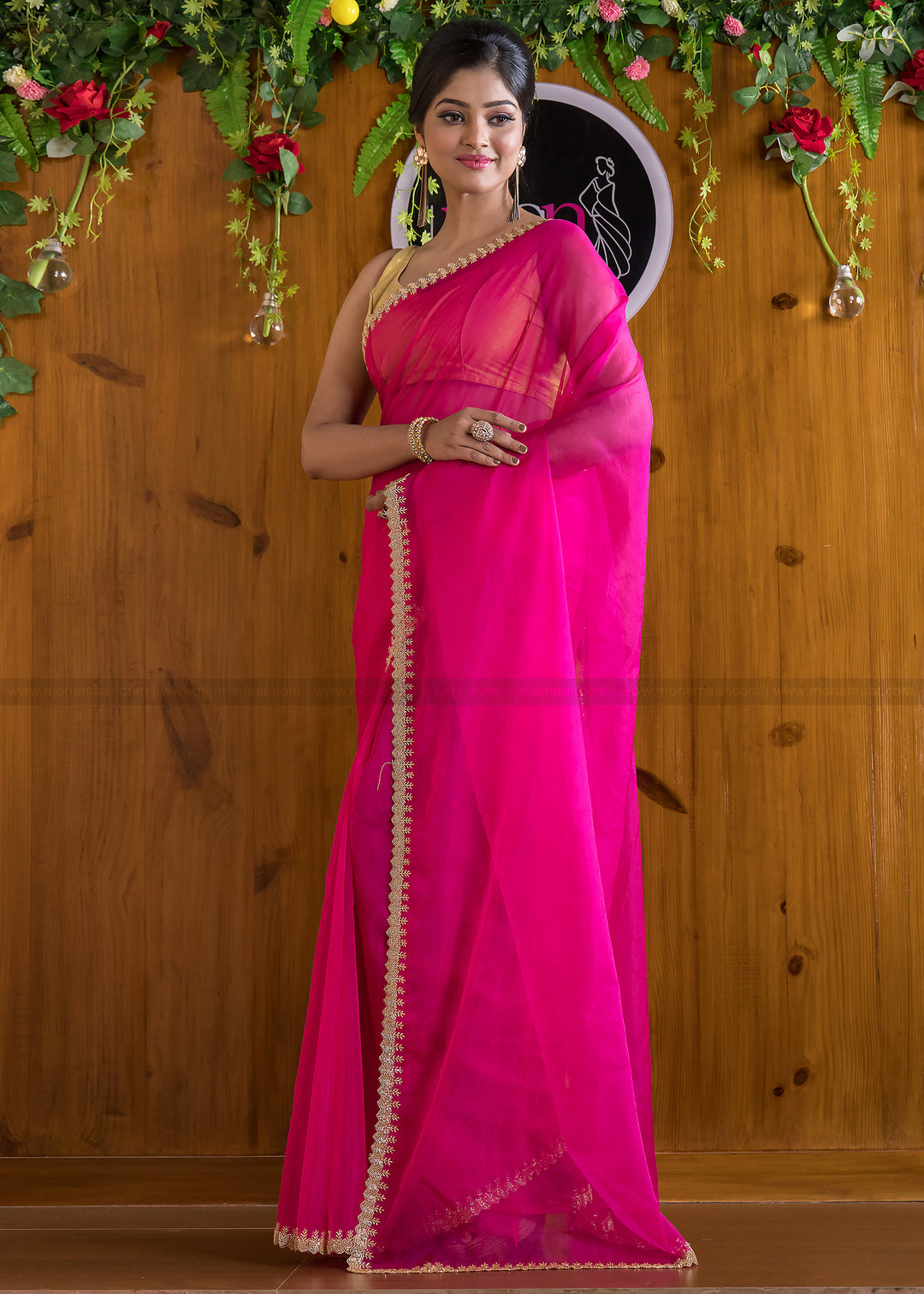 Mingle With Single Color Organza (Barbie Pink)Saree