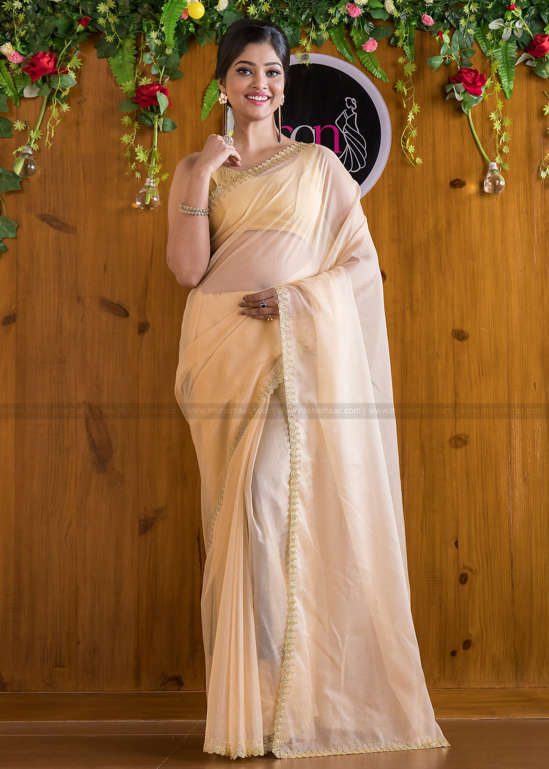 Mingle With Single Color Organza(Bold Gold) Saree