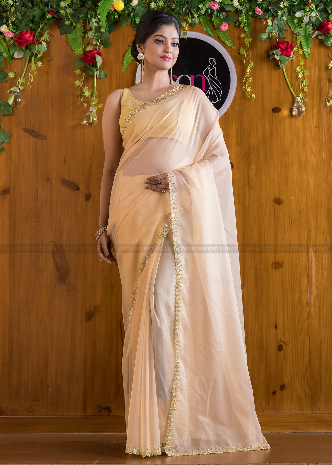 Mingle With Single Color Organza(Bold Gold) Saree