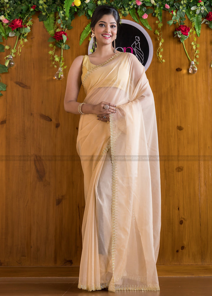 Mingle With Single Color Organza(Bold Gold) Saree