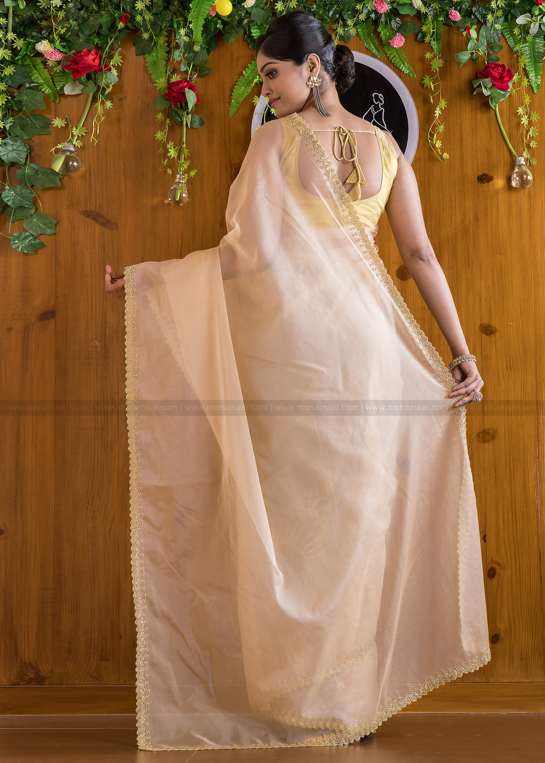 Mingle With Single Color Organza(Bold Gold) Saree