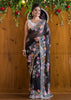 Designer Black Rose Georgette silk saree