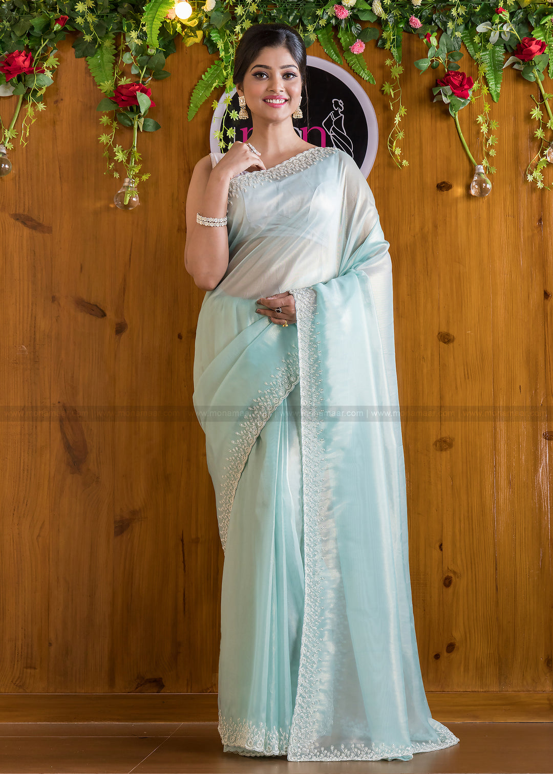 Mingle With Single Color Organza Saree(Into The Blue)