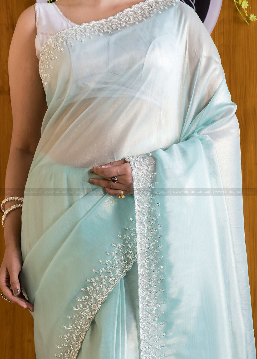 Mingle With Single Color Organza Saree(Into The Blue)