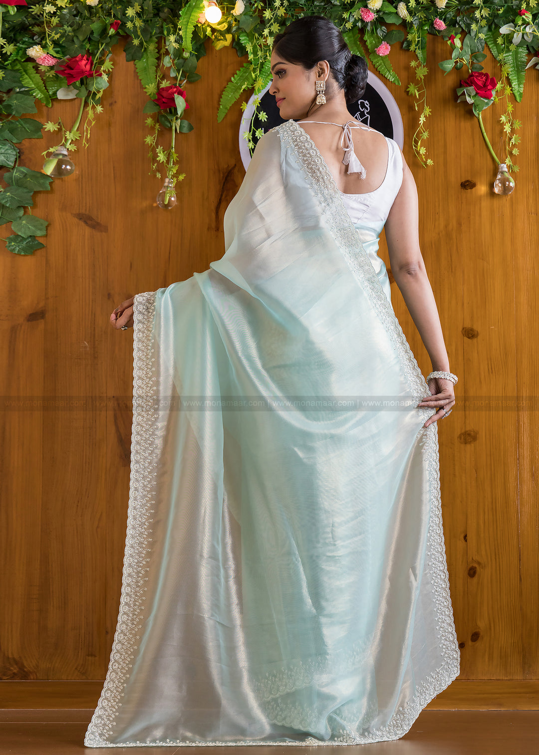 Mingle With Single Color Organza Saree(Into The Blue)