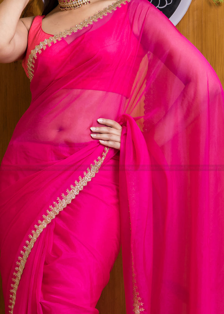 Mingle With Single Color Organza (Barbie Pink)Saree