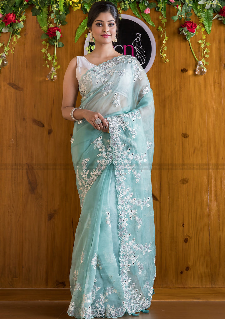 Refreshing Minty Organza Saree