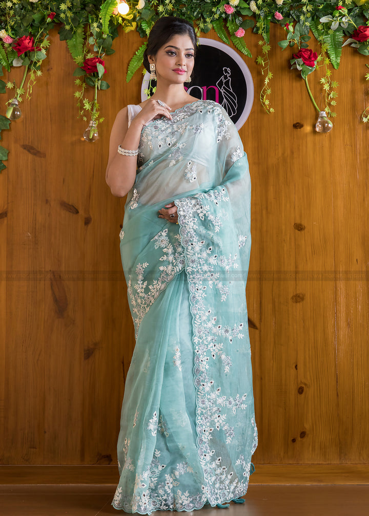 Refreshing Minty Organza Saree