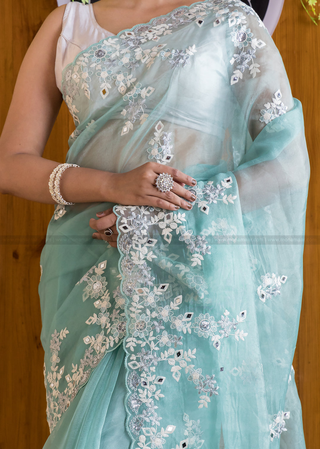 Refreshing Minty Organza Saree