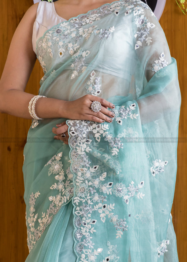 Refreshing Minty Organza Saree