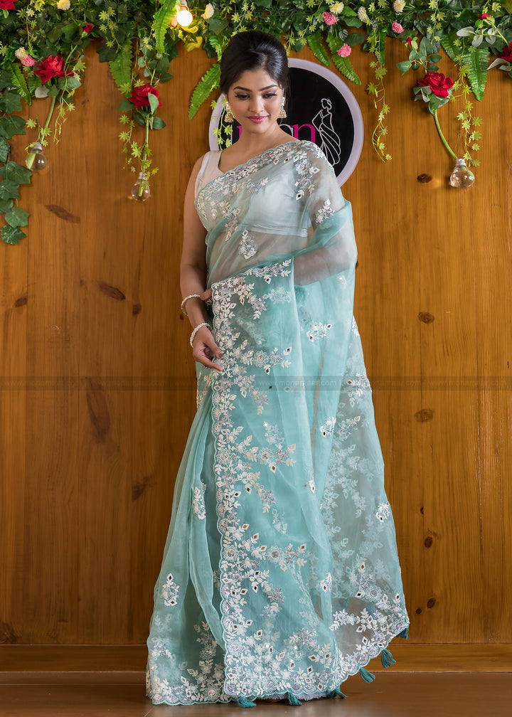 Refreshing Minty Organza Saree