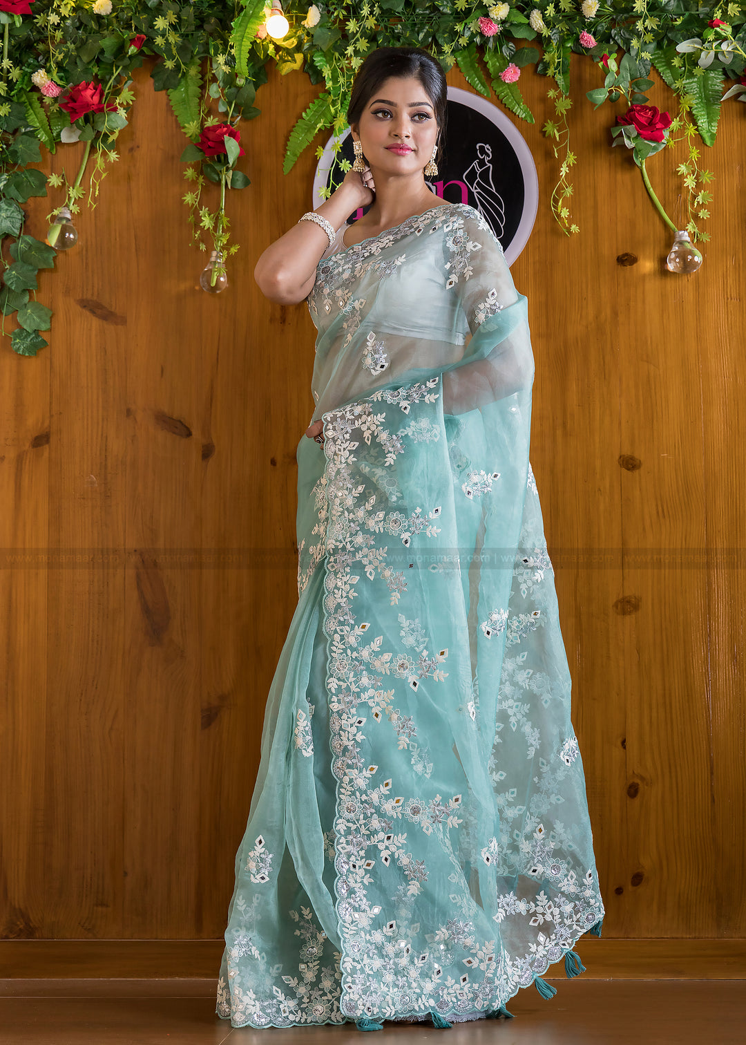 Refreshing Minty Organza Saree