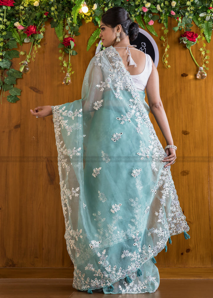 Refreshing Minty Organza Saree