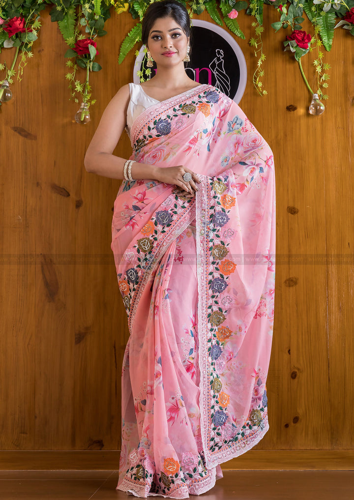 Designer Pink Delight Georgette silk saree