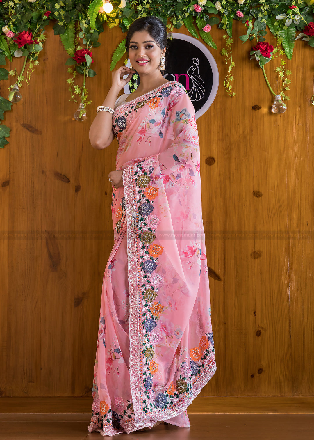 Designer Pink Delight Georgette silk saree