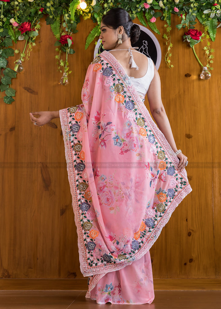 Designer Pink Delight Georgette silk saree