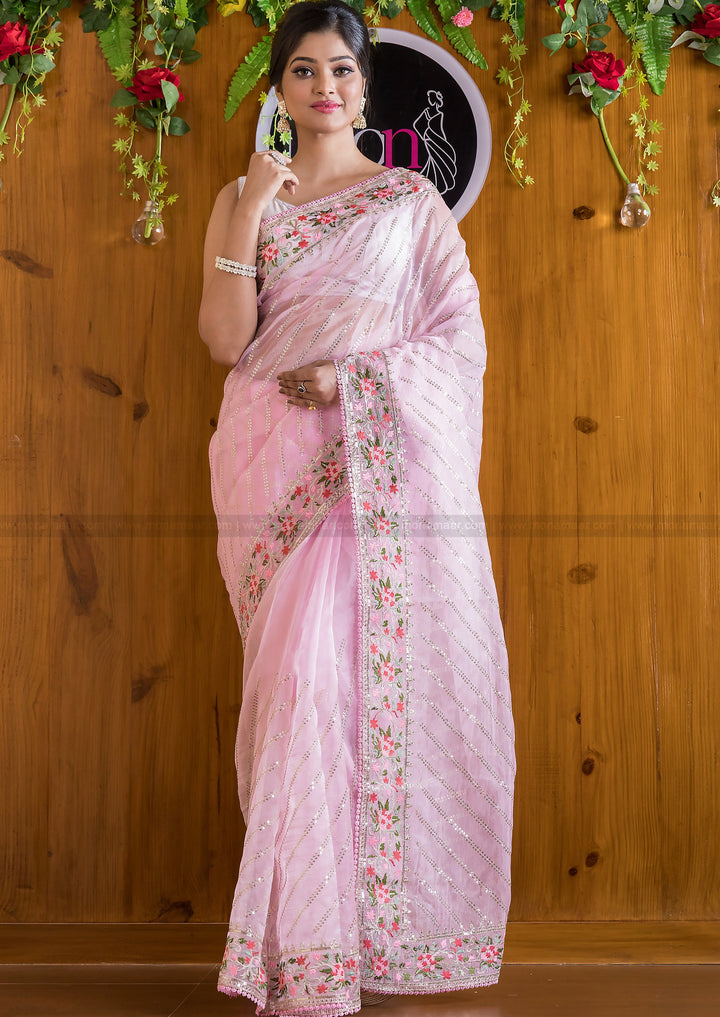 Designer Barbie Pink Organza silk saree