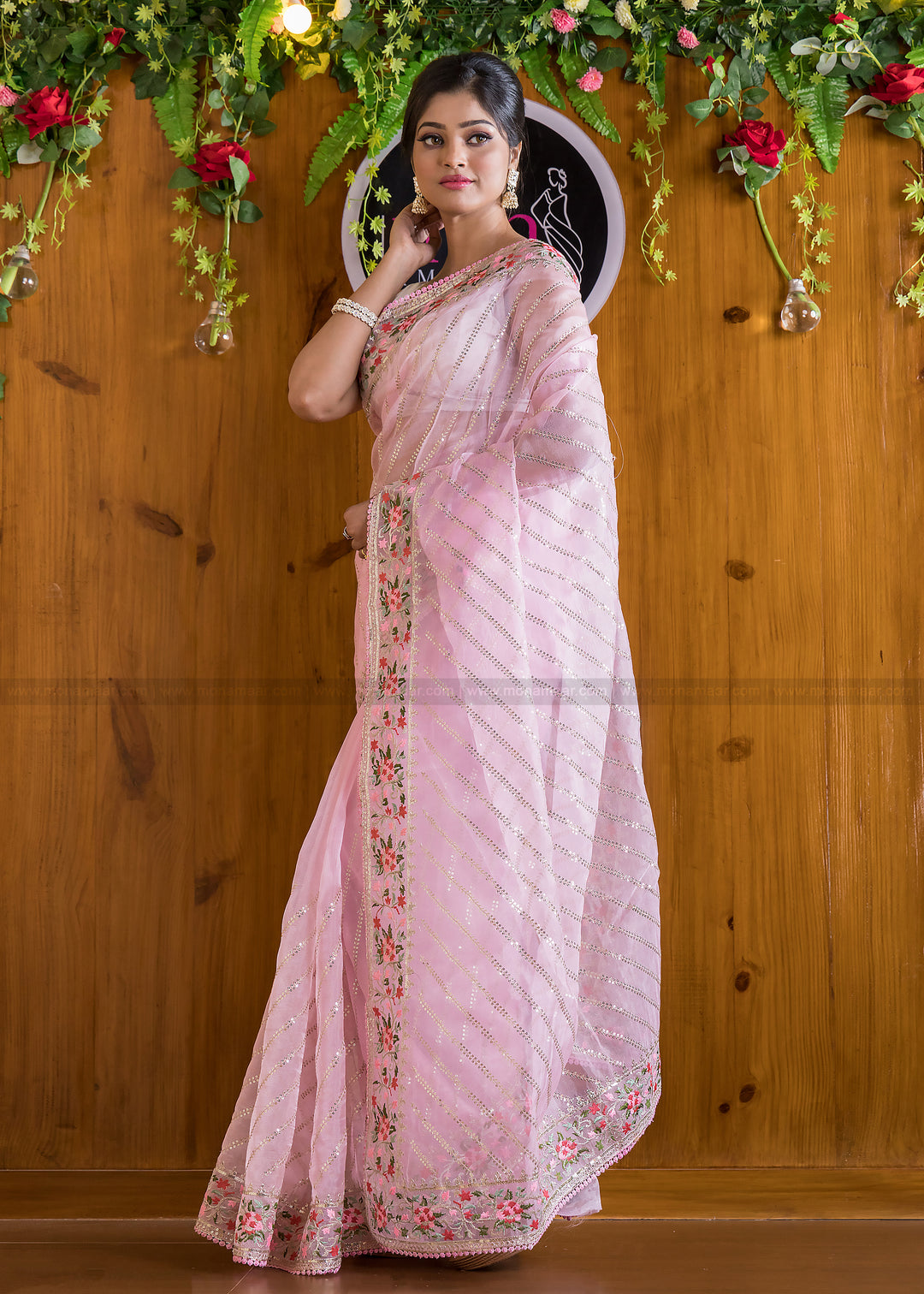 Designer Barbie Pink Organza silk saree