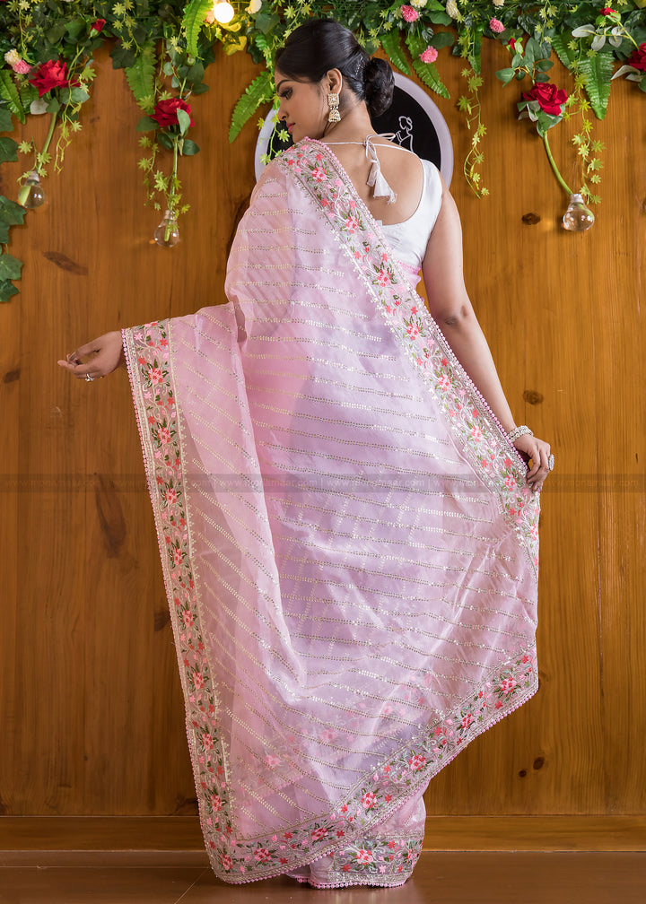 Designer Barbie Pink Organza silk saree