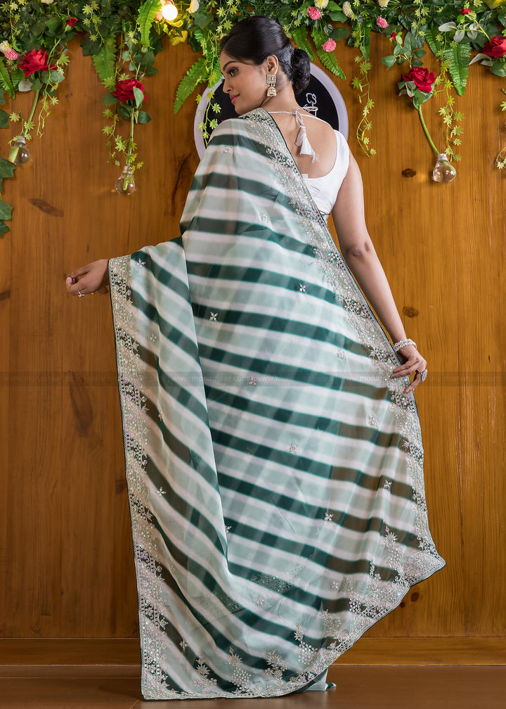 Designer Green leheriya Organza silk saree