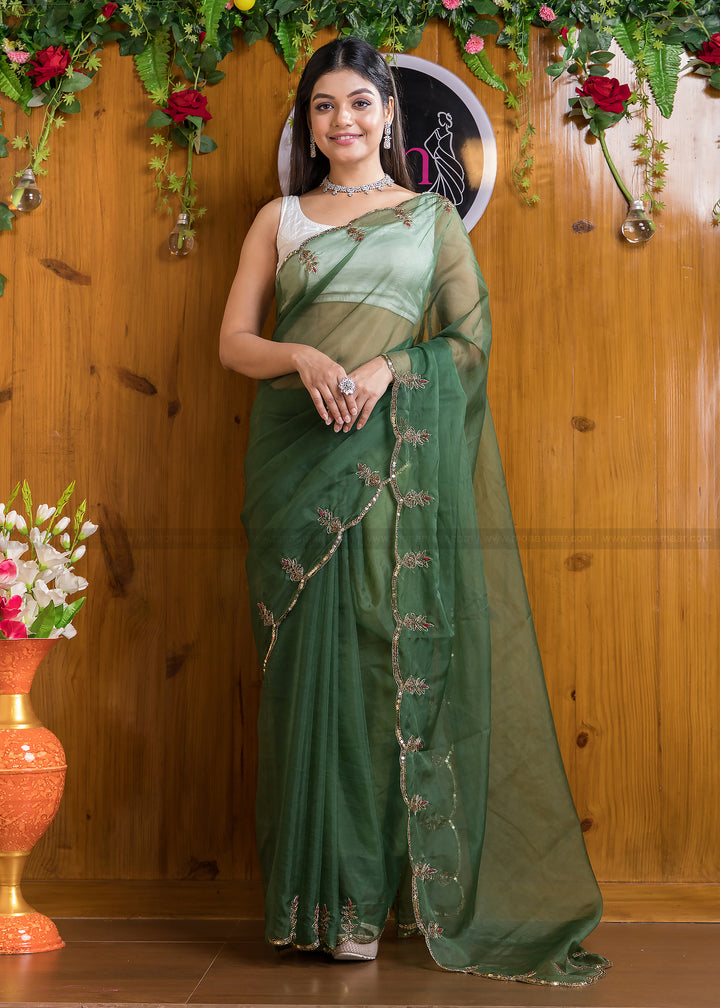 Designer Forest Green Organza silk saree