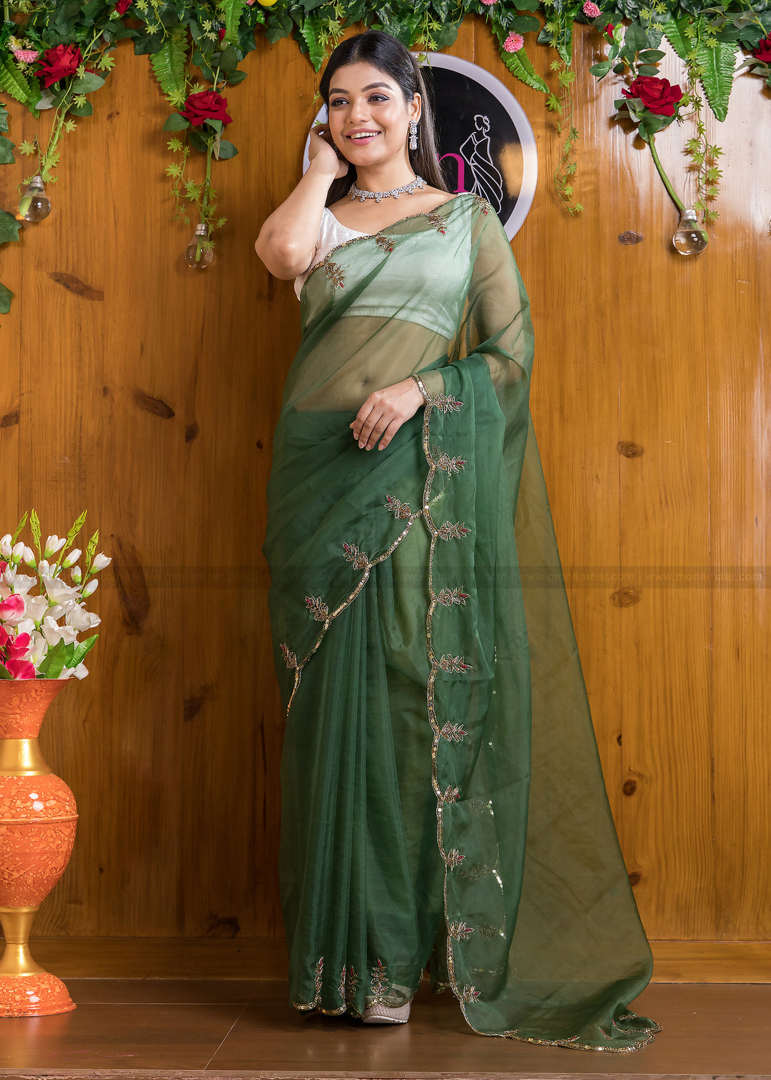 Designer Forest Green Organza silk saree