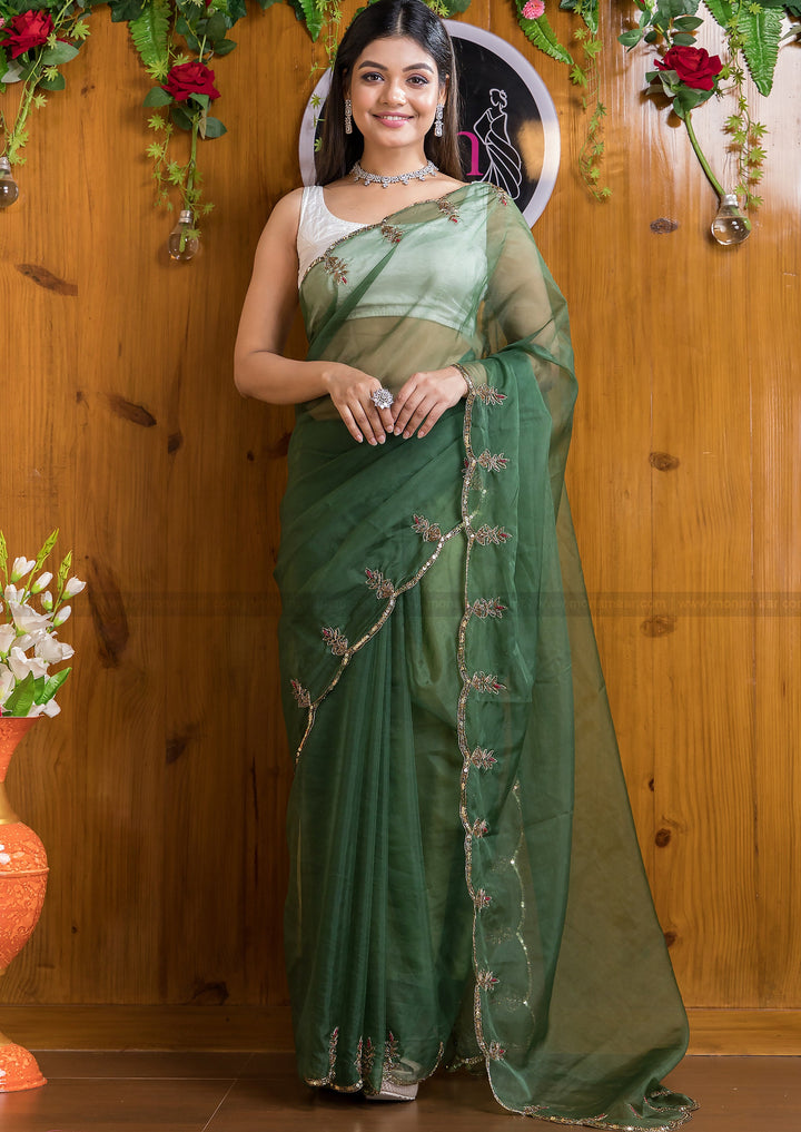 Designer Forest Green Organza silk saree