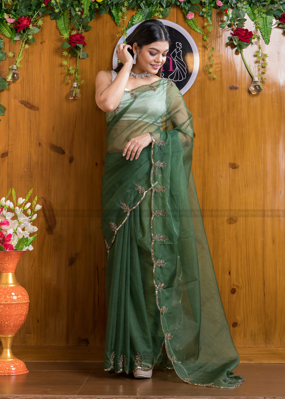 Designer Forest Green Organza silk saree