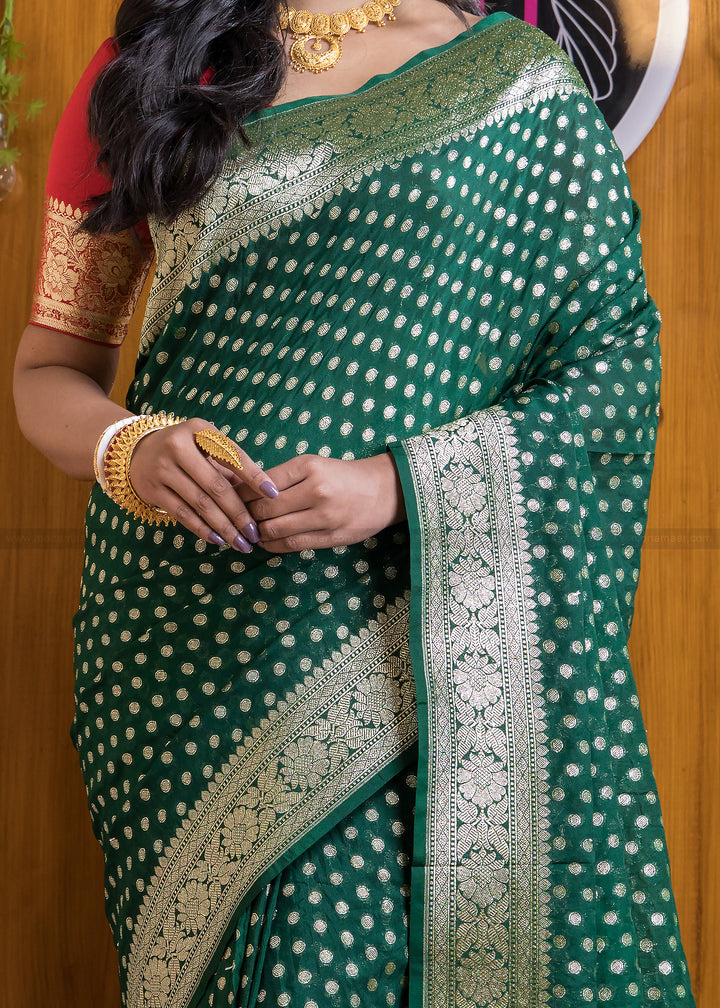 Worldly Green Banarasi Semi Katan Silk Saree