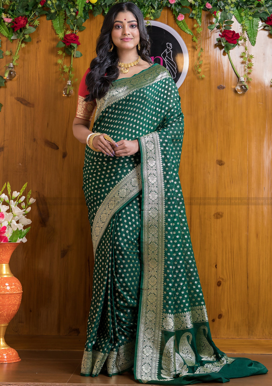 Worldly Green Banarasi Semi Katan Silk Saree