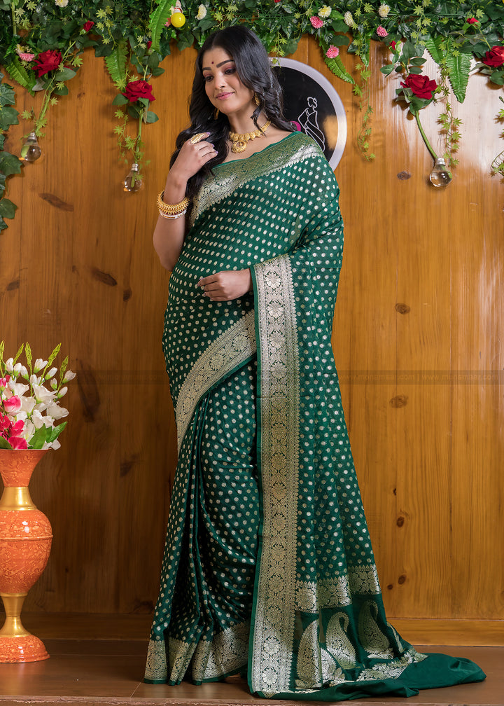 Worldly Green Banarasi Semi Katan Silk Saree