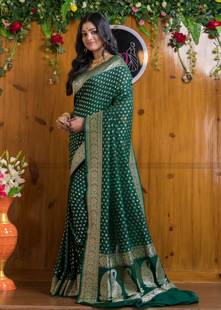 Worldly Green Banarasi Semi Katan Silk Saree