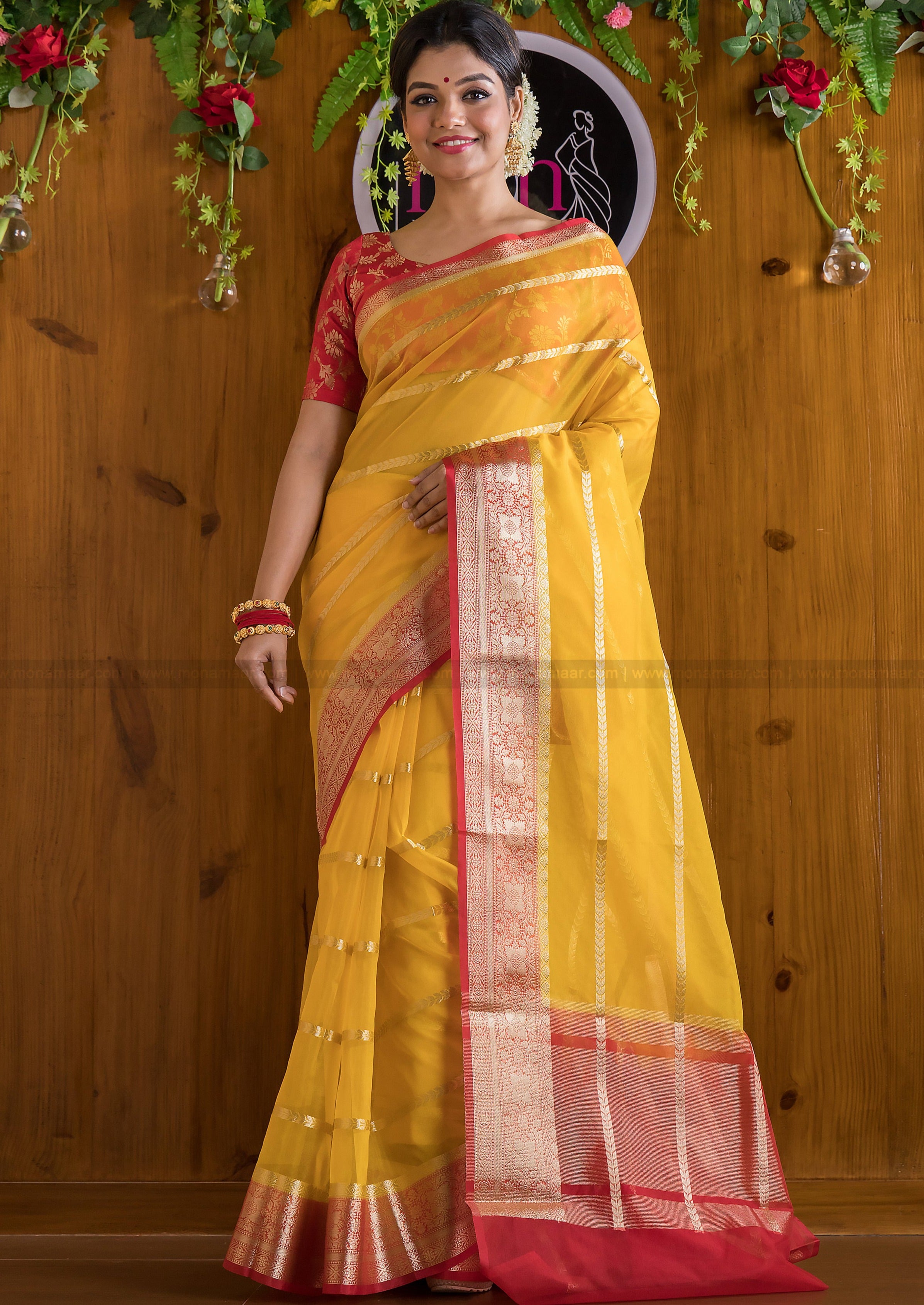 Poly Silk Georgette Lace Work Sarees, Saree Length : 0.80 Mtr, Color :  Yellow at Rs 1,199 / Piece in Surat