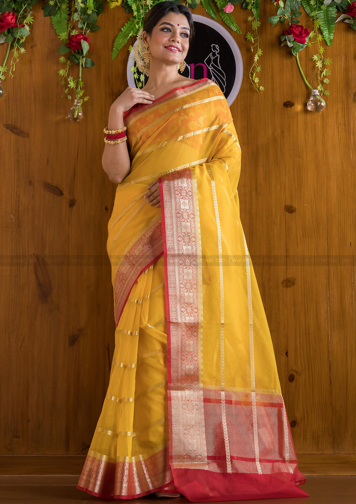 Suncrest Yellow Banarasi Organza  Saree