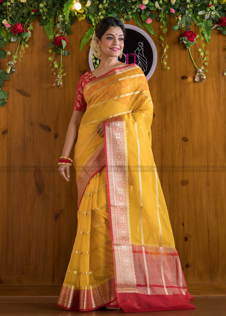 Suncrest Yellow Banarasi Organza  Saree