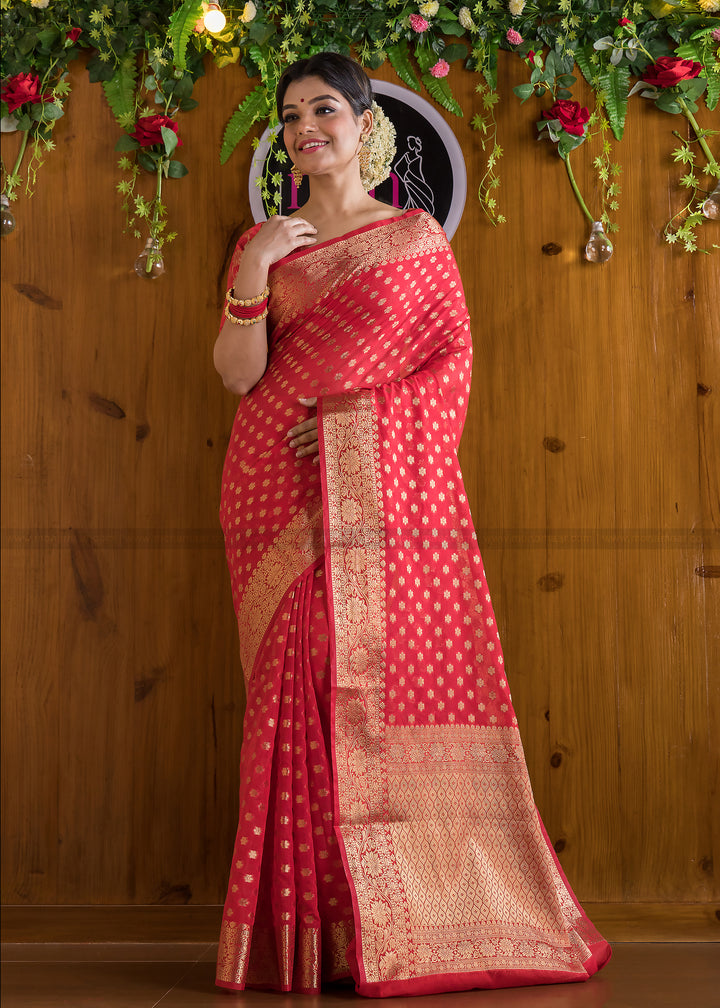 Crimson Red Banarasi Saree