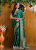 Emerald Elegance Satin Silk Banarasi Saree
