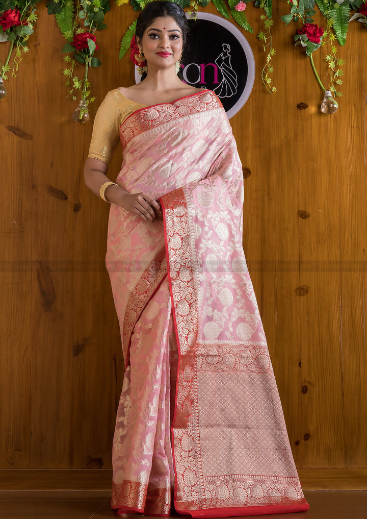 Affectionate Pink Semi Khaddi Georgette Banarasi Saree