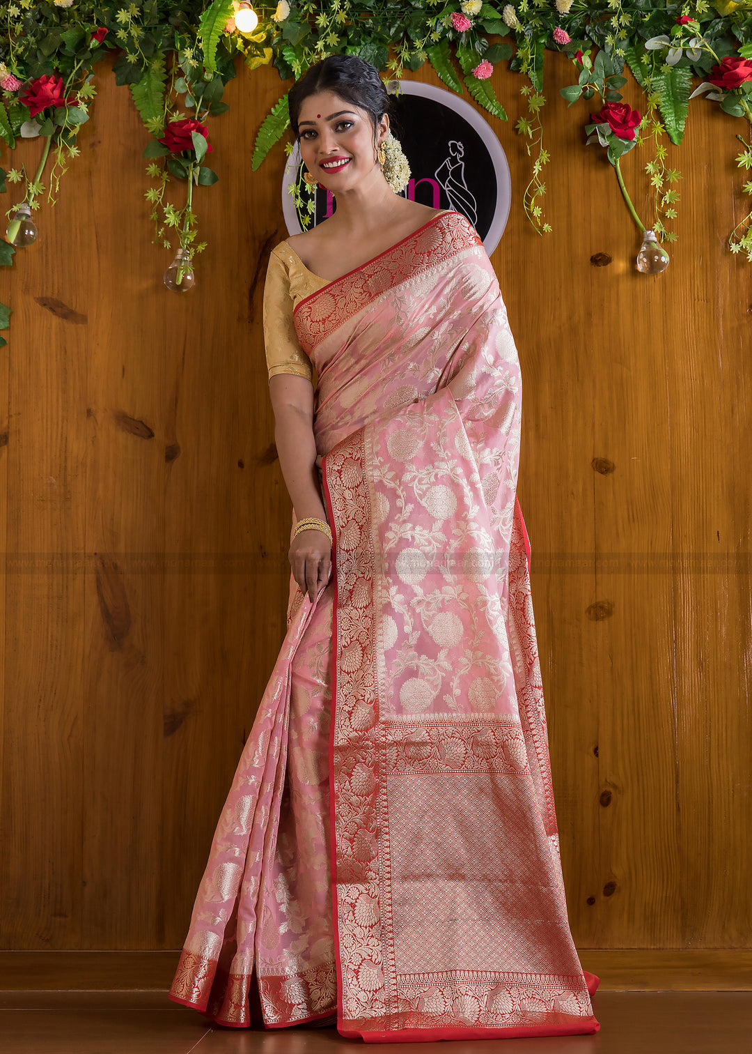 Affectionate Pink Semi Khaddi Georgette Banarasi Saree